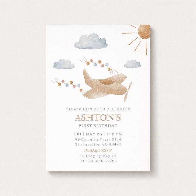 Watercolor Airplane 1st Birthday Invitation (Creator Uploaded)