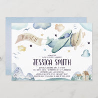 Watercolor Airplane Baby Boy Shower Invitation