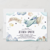 Watercolor Airplane Baby Boy Shower Invitation (Front)