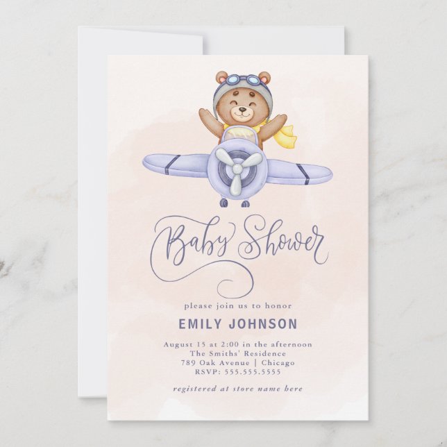 Watercolor Airplane Baby Shower Invitation (Front)