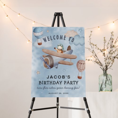 Watercolor Airplane Boy Birthday Party Welcome Foam Board