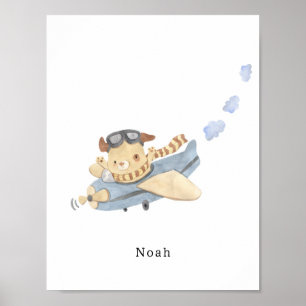 Watercolor Airplane Name Poster