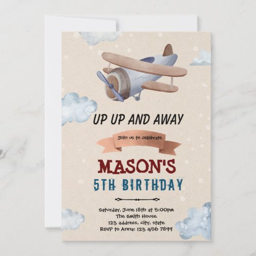 Watercolor airplane party invitation