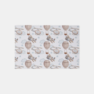 Watercolor Airplane Sky Pattern Kids Baby Nursery Rug