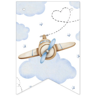 Watercolor Airplane Time Flies Birthday Banner