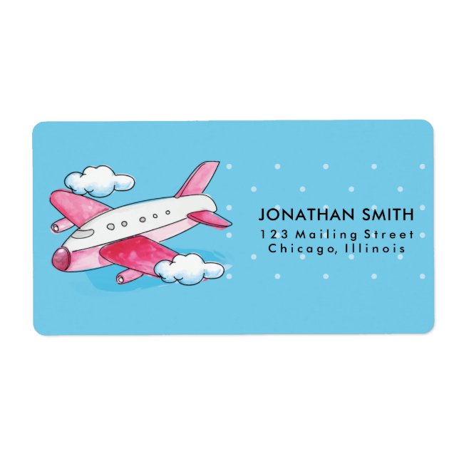 Watercolor Airplane Travel Label (Front)