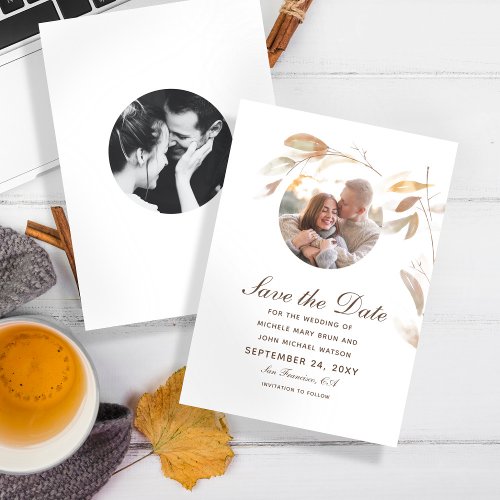Watercolor Airy Fall Simple Branch Circle Photo Save The Date