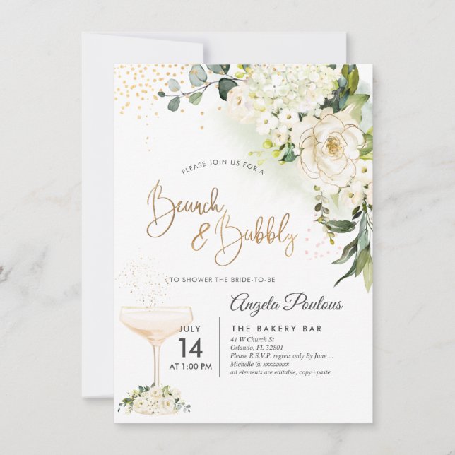 Watercolor Alabaster Roses Brunch Bubbly Invitation (Front)