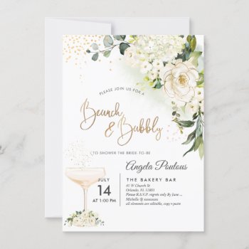 Watercolor Alabaster Roses Brunch Bubbly Invitation by custom_stationery at Zazzle