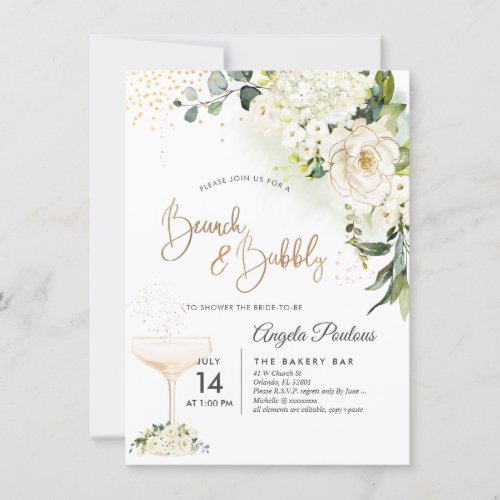 Watercolor Alabaster Roses Brunch Bubbly Invitation