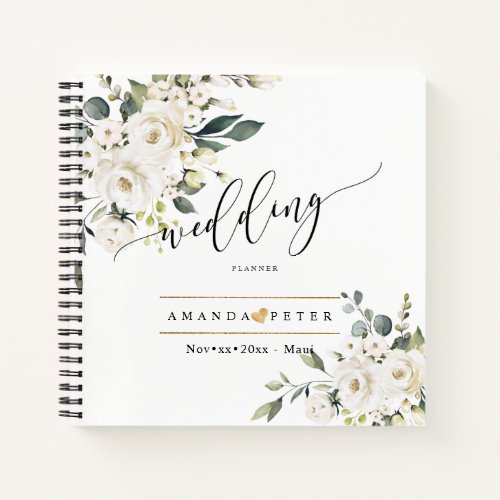 Watercolor Alabaster Roses Elegant Wedding Notebook
