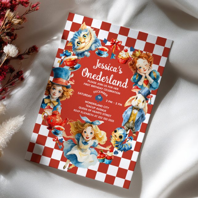 Watercolor Alice in ONEDERLAND Cute 1st Birthday Invitation (Creator Uploaded)