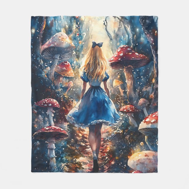 Watercolor Alice in Wonderland Fleece Blanket (Front)