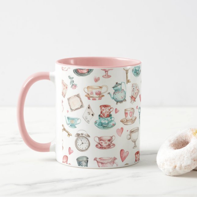 Watercolor Alice Pattern  Mug (With Donut)