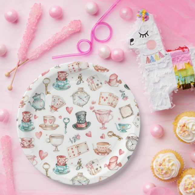 Watercolor Alice Pattern  Paper Plates (Party)