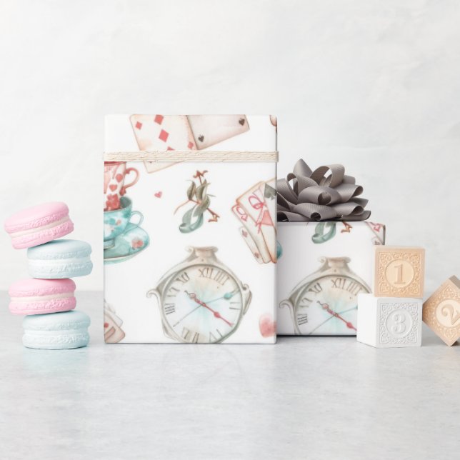 Watercolor Alice Pattern  Wrapping Paper (Baby Shower)