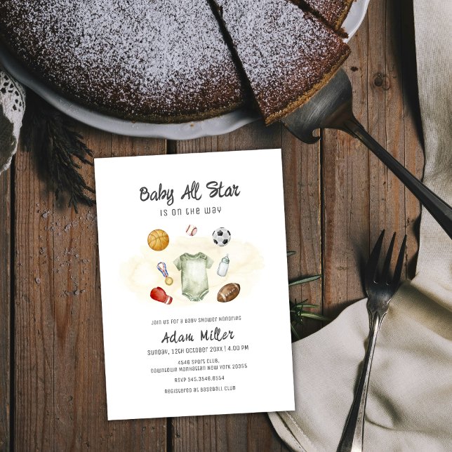 Watercolor All Star Sports Baby Shower Invitation (Watercolor All Star Sports Baby Shower Invitation)