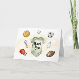 Watercolor All Star Sports bodysuit Baby Shower Letterpress Thank You Card