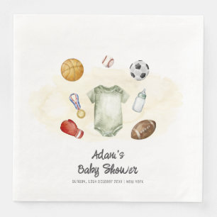 Watercolor All Star Sports bodysuit Baby Shower  Paper Dinner Napkins