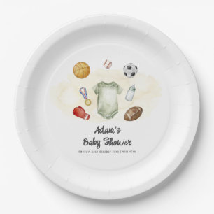 Watercolor All Star Sports bodysuit Baby Shower Paper Plates