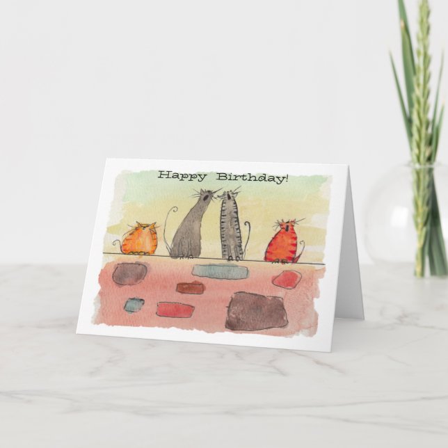 Watercolor Alley Cats Birthday Card (Front)