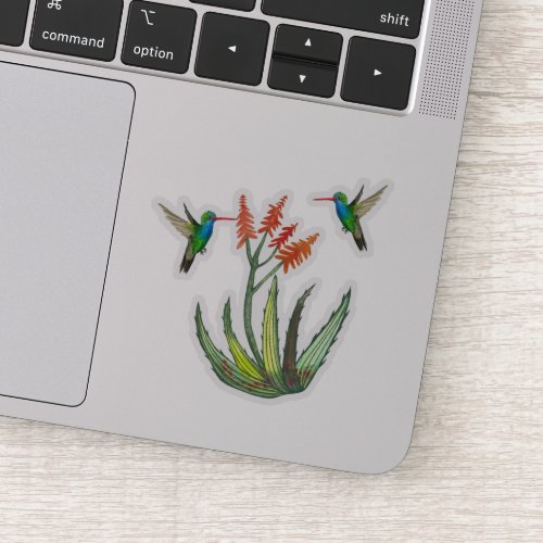Watercolor Aloe Vera Succulent Hummingbirds Blooms Sticker