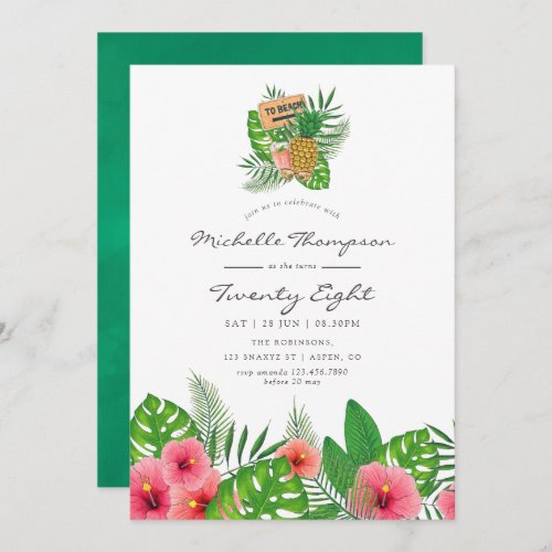 Watercolor Aloha Luau Any Age Birthday Party Invitation