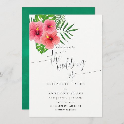 Watercolor Aloha Luau Beach Wedding Invitation