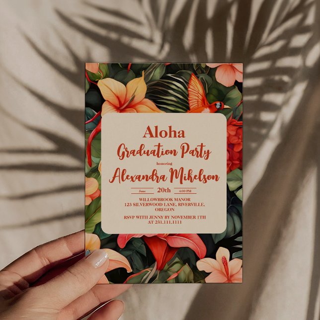 Watercolor Aloha Luau Graduation Party Invitation (Creator Uploaded)