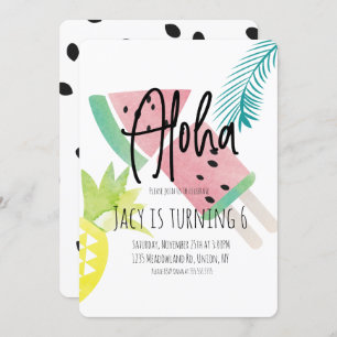 Watercolor Aloha Watermelon Pineapple Tropical Invitation