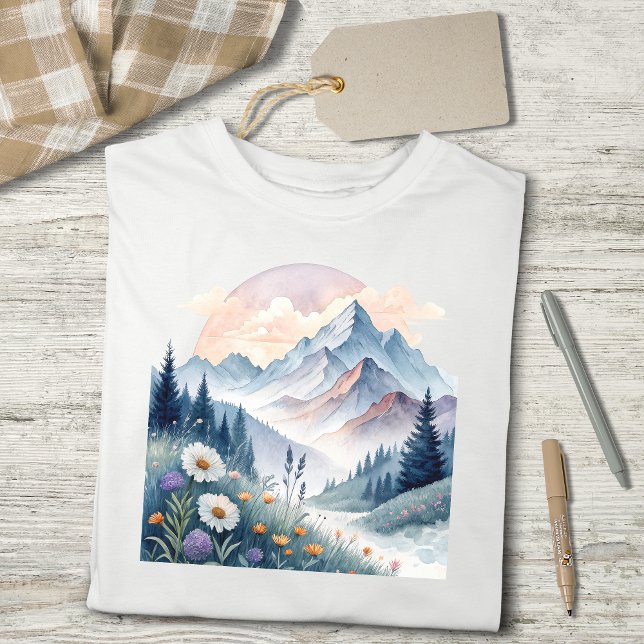 Watercolor Alpine Landscape with Wildflowers Tri-Blend Shirt (Creator Uploaded)