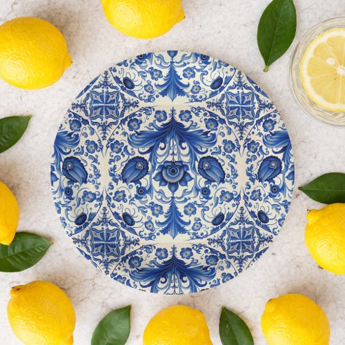 Watercolor Amalfi Blue Tiles Bridal Shower Paper Plates