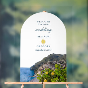 Watercolor Amalfi Coast Arch Italy Lemons Wedding Acrylic Sign