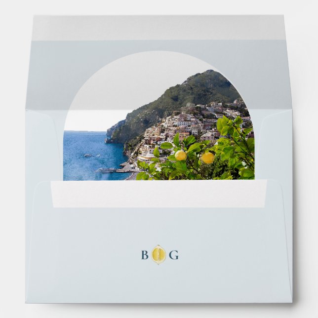 Watercolor Amalfi Coast Arch Italy Lemons Wedding Envelope (Back (Bottom))