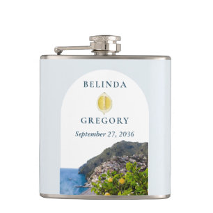 Watercolor Amalfi Coast Arch Italy Lemons Wedding Flask