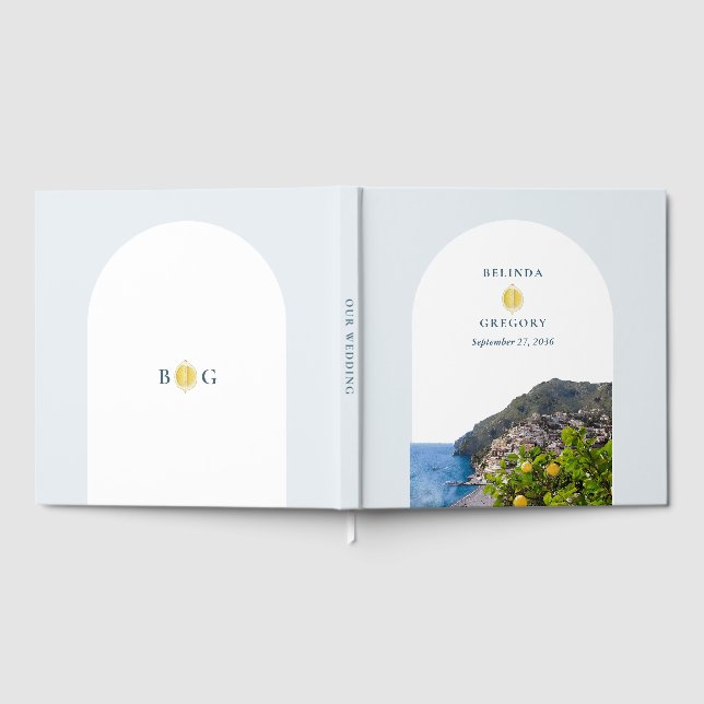 Watercolor Amalfi Coast Arch Italy Lemons Wedding Guest Book (Full)