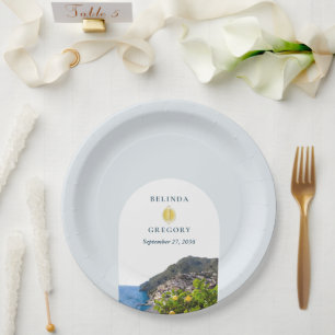 Watercolor Amalfi Coast Arch Italy Lemons Wedding Paper Plates