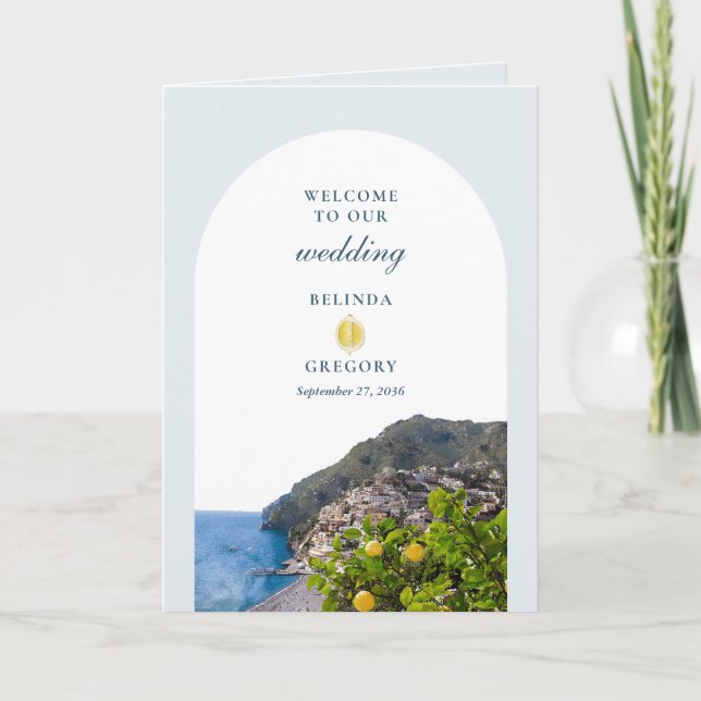 Watercolor Amalfi Coast Arch Italy Lemons Wedding Program (Front)