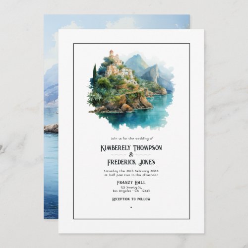 Watercolor Amalfi Coast Italy Destination Wedding Invitation