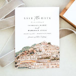 Watercolor Amalfi Coast Italy Save the Date Invitation<br><div class="desc">This save the date features a watercolor painting of the Amalfi Coast skyline. Easily edit *most* wording to meet your needs and add your own photo or photos to the backside with your wedding website.</div>