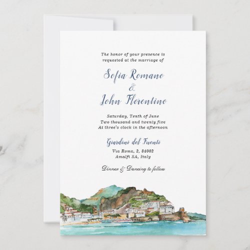 Watercolor Amalfi Coast Italy Skyline wedding Invitation