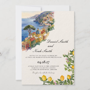 Watercolor Amalfi Coast Italy Skyline Wedding Invitation