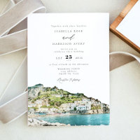 Watercolor Amalfi Coast Italy Skyline Wedding