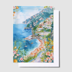 Watercolor Amalfi Coast Mediterranean Italian Vellum Invitations