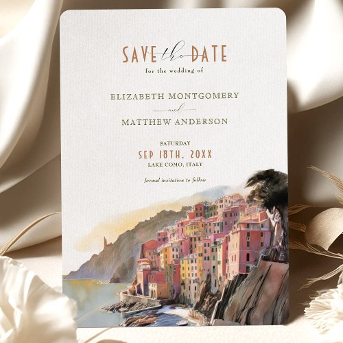 Watercolor Amalfi Coast Wedding Save The Date Card