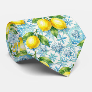 Watercolor Amalfi Lemon Mediterranean DIamonds Neck Tie