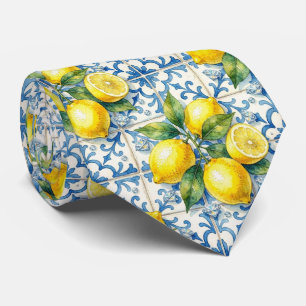 Watercolor Amalfi Lemon Mediterranean DIamonds Neck Tie