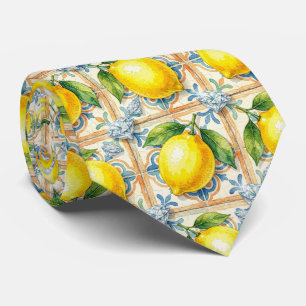 Watercolor Amalfi Lemon Mediterranean DIamonds Neck Tie