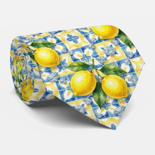Watercolor Amalfi Lemon Mediterranean DIamonds Neck Tie