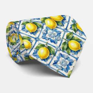 Watercolor Amalfi Lemon Mediterranean DIamonds Neck Tie